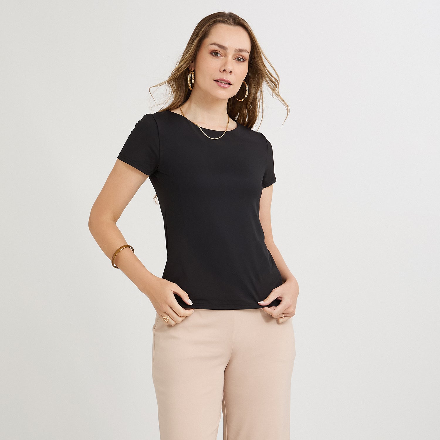 Polera Manga Corta Básica Lisa Negro